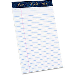 TOPS Ampad Gold Fibre Medium Rule Premium Junior Size Writing Pads 50 Sheets - Watermark - Stapled/Glued - 16 lb Basis Weight - 5" x 8" Sheet Size - White Paper - Dark Blue Binding - Micro Perforated, Bleed-free, Chipboard Backing - 12 / Dozen (20054) TOPS Ampad Gold Fibre Medium Rule Premium Junior Size Writing Pads 50 Sheets - Watermark - Stapled/Glued - 16 lb Basis Weight - 5" x 8" Sheet Size - White Paper - Dark Blue Binding - Micro Perforated, Bleed-free, Chipboard Backing - 12 / Dozen (20054)