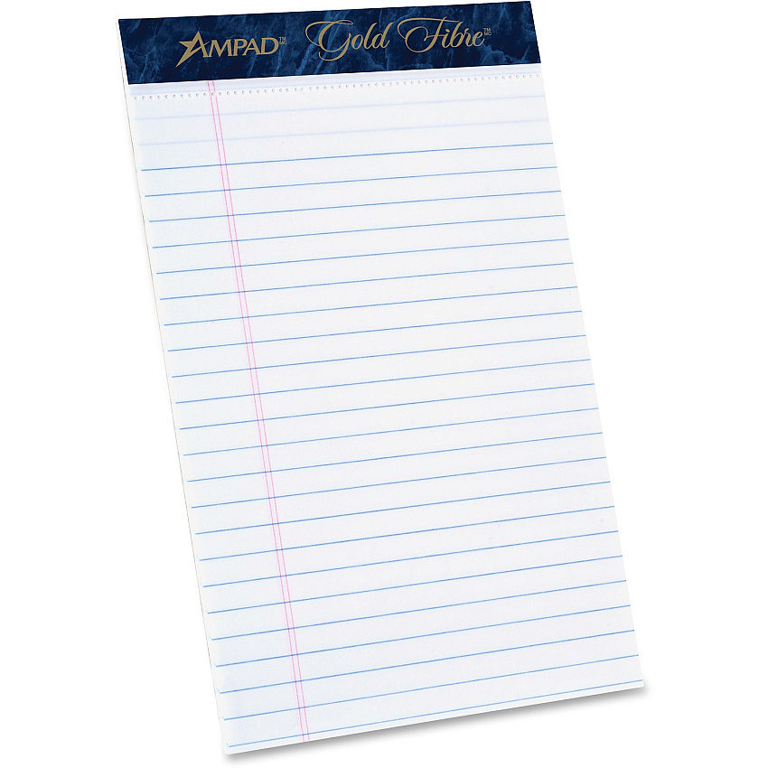 TOPS Ampad Gold Fibre Medium Rule Premium Junior Size Writing Pads 50 Sheets - Watermark - Stapled/Glued - 16 lb Basis Weight - 5" x 8" Sheet Size - White Paper - Dark Blue Binding - Micro Perforated, Bleed-free, Chipboard Backing - 12 / Dozen (20054)