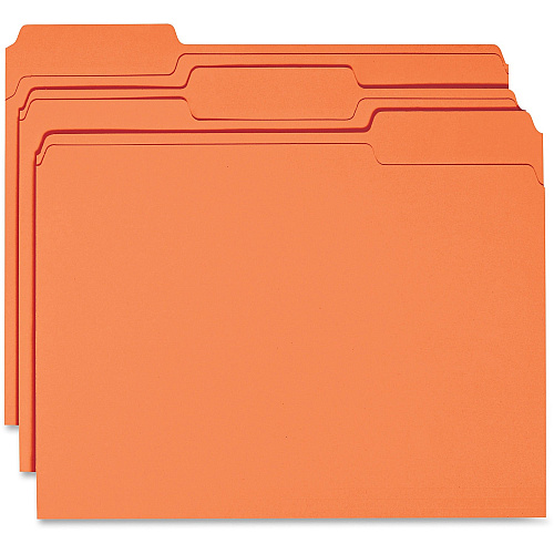 Business Source 1/3 Tab Cut Recycled Top Tab File Folder 11 pt. - Orange - 10% Recycled - 100 / Box (BSN44105)