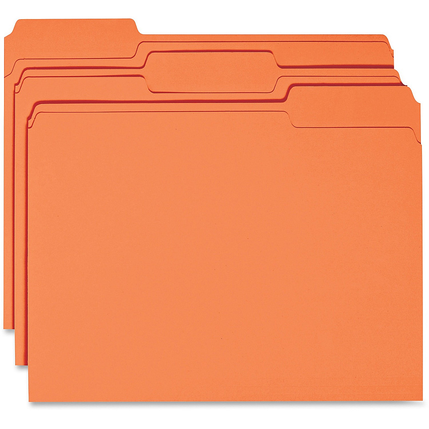 Business Source 1/3 Tab Cut Recycled Top Tab File Folder 11 pt. - Orange - 10% Recycled - 100 / Box (BSN44105)
