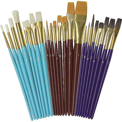 Creativity Street Deluxe Brush Assortment Natural Wood Handle - Aluminum Ferrule - 24 / Set (5134)