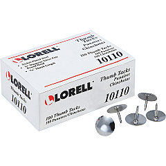 Lorell 5/16" Long Thumb Tacks 0.31" Shank - 0.37" Head - for Schedule, Wall - Silver - Nickel Plated Steel - 100 / Pack (LLR10110)