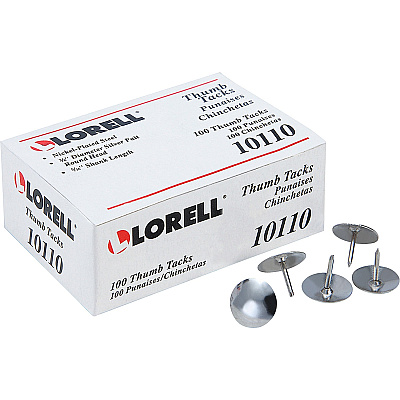Lorell 5/16" Long Thumb Tacks 0.31" Shank - 0.37" Head - for Schedule, Wall - Silver - Nickel Plated Steel - 100 / Pack (LLR10110)