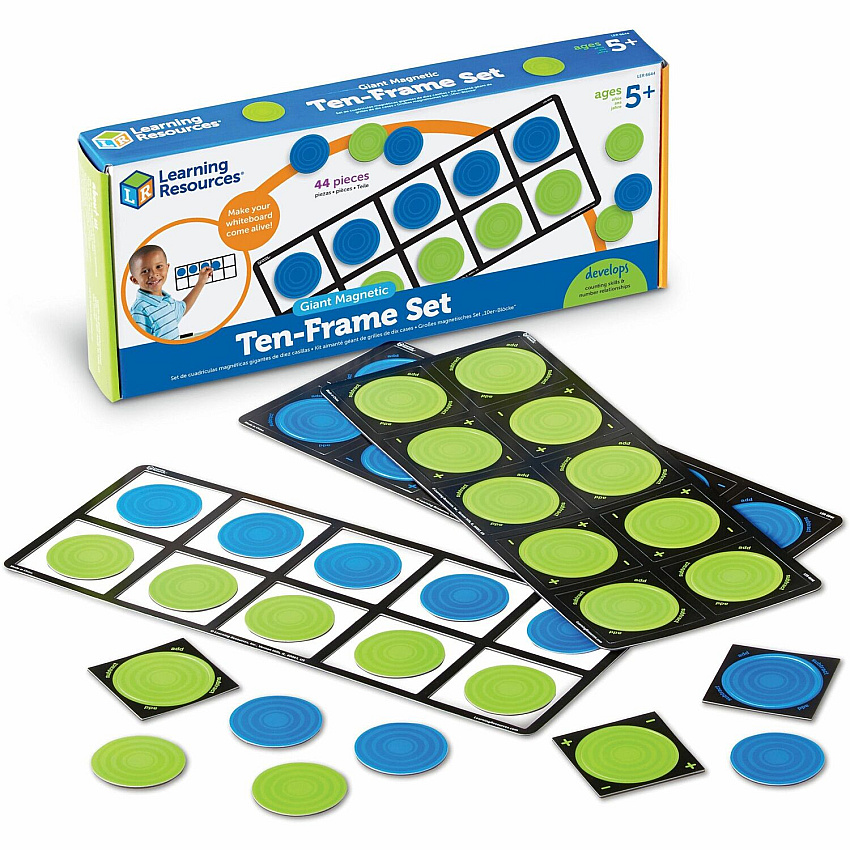 Learning Resources Giant Magnetic Ten-frame Set Theme/Subject: Learning - Skill Learning: Visual, Addition, Subtraction, Number, Operation, Counting, Algebra, Cardinality - 5+ - 1 Set (LER6644)