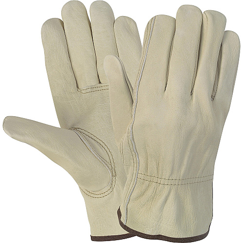MCR Safety Durable Cowhide Leather Work Gloves Medium Size - Leather - Cream - Durable, Comfortable, Flexible - For Construction - 12 / Dozen (CRW3215M)