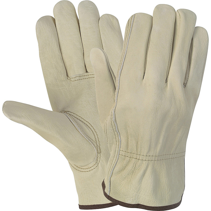 MCR Safety Durable Cowhide Leather Work Gloves Medium Size - Leather - Cream - Durable, Comfortable, Flexible - For Construction - 12 / Dozen (CRW3215M)