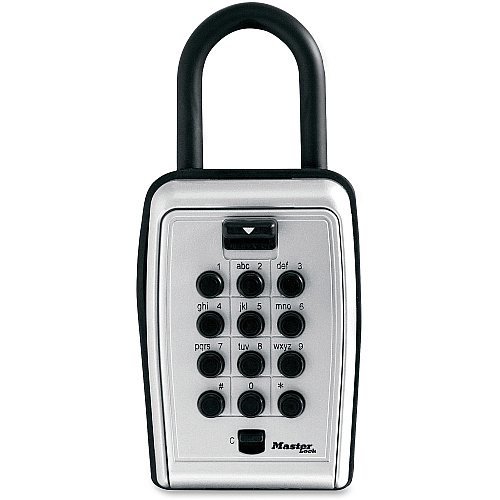 Master Lock Portable Key Safe Push Button Lock - Weather Resistant, Scratch Resistant - for Door - Overall Size 7.2" Height x 5.3" Width x 2.2" Depth - Black, Silver - Metal, Vinyl - 1 Each (5422D)
