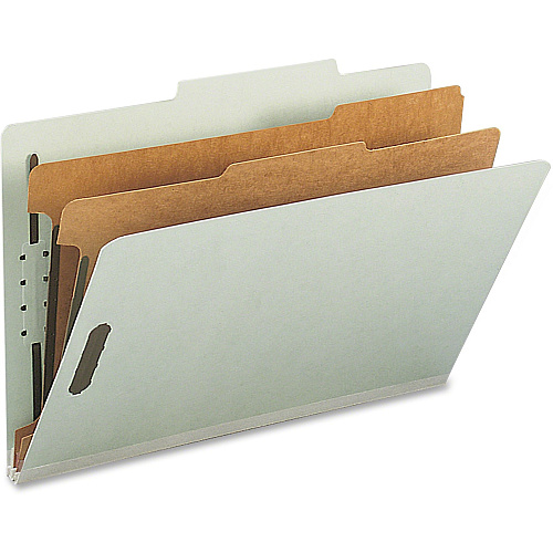 Nature Saver 2/5 Tab Cut Legal Recycled Classification Folder 8 1/2" x 14" - 6 x Prong K Style Fastener - 1" for Divider, 2" for Folder - 2 Divider - 25 pt. - Gray, Green - Sturdy, Tyvek Gusset, Eco-friendly, Expandable Gusset - 100% Recycled - 10 (39951)