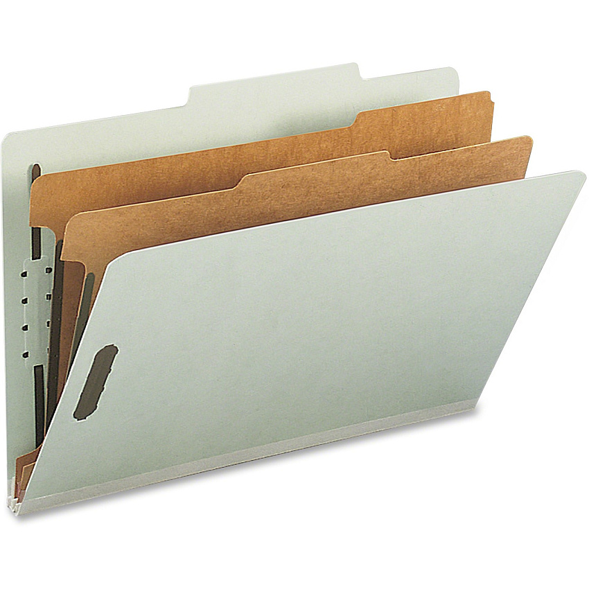 Nature Saver 2/5 Tab Cut Legal Recycled Classification Folder 8 1/2" x 14" - 6 x Prong K Style Fastener - 1" for Divider, 2" for Folder - 2 Divider - 25 pt. - Gray, Green - Sturdy, Tyvek Gusset, Eco-friendly, Expandable Gusset - 100% Recycled - 10 (39951)