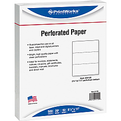 Printworks Pre-Perforated Paper for Invoices, Statements, Gift Certificates & More Letter - 8 1/2" x 11" - 20 lb Basis Weight - Sustainable Forestry Initiative (SFI) - Perforated - White - 500 / Ream (04120) Printworks Pre-Perforated Paper for Invoices, Statements, Gift Certificates & More Letter - 8 1/2" x 11" - 20 lb Basis Weight - Sustainable Forestry Initiative (SFI) - Perforated - White - 500 / Ream (04120)