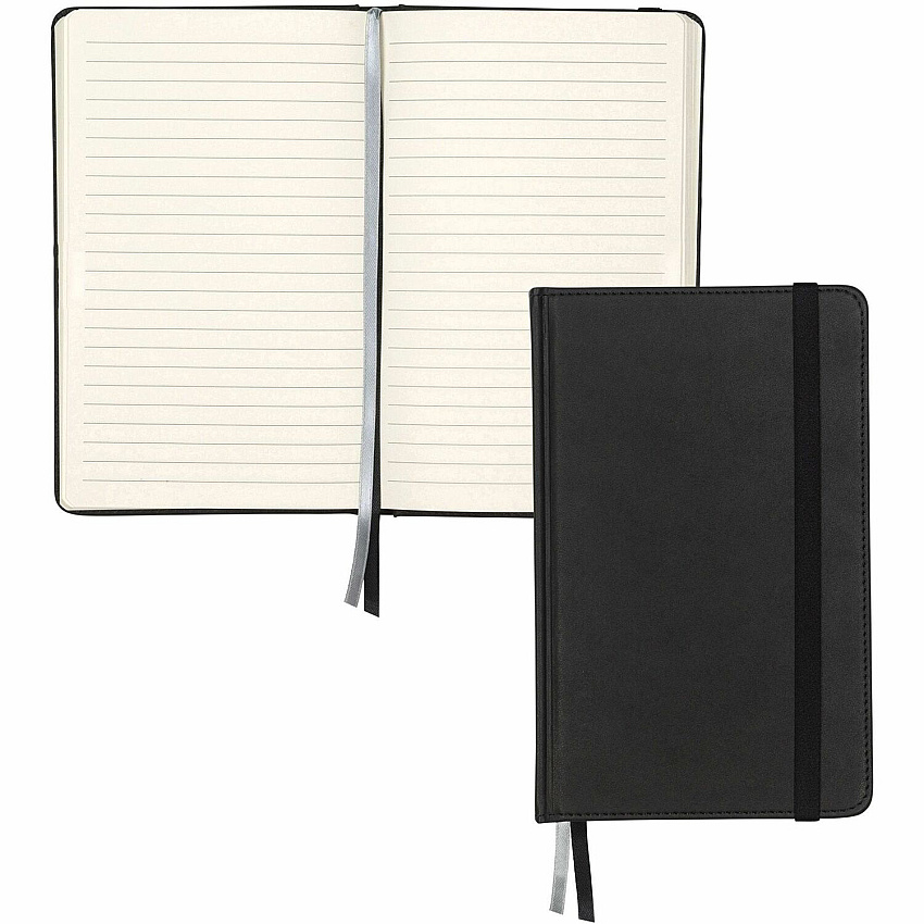 Samsill Classic Hardbound Journal 120 Sheets - 240 Pages - Front Ruling Surface - Ruled Front Ruling - 90 g/m² Grammage - 8.25" Height x 5.3" Width - Off White Paper - Black PU Leather Cover - Hard Cover, Bookmark, Acid-free, Elastic Band Clo (22300)