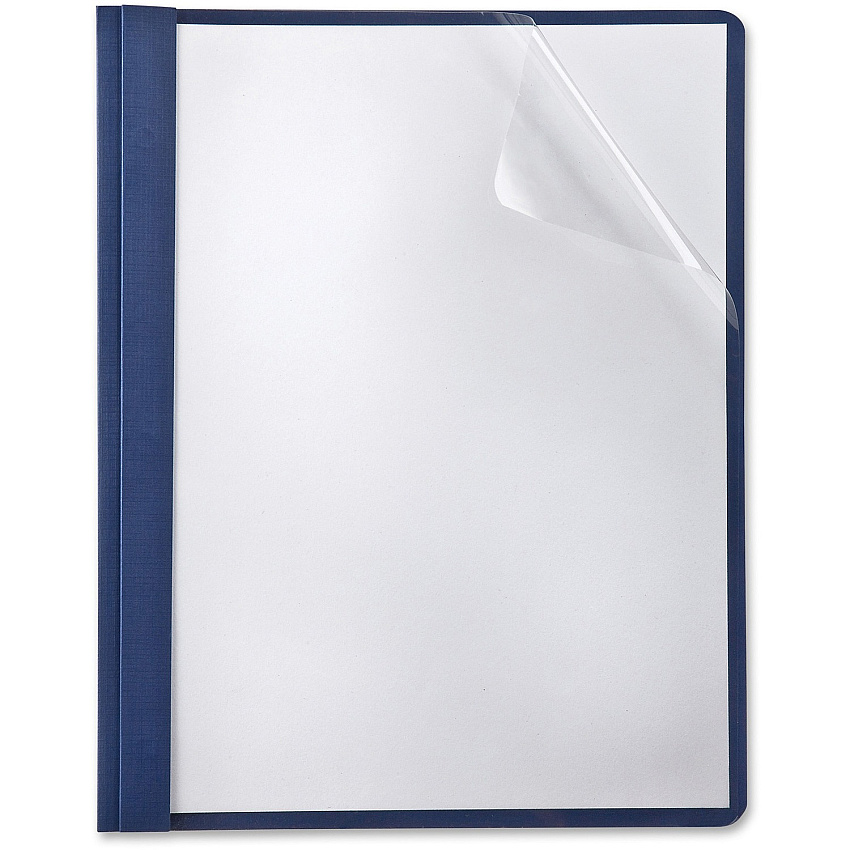 Oxford Report Cover 3 x Tang Fastener - Navy - Clear Front, Punched - 5 / Pack (50443)
