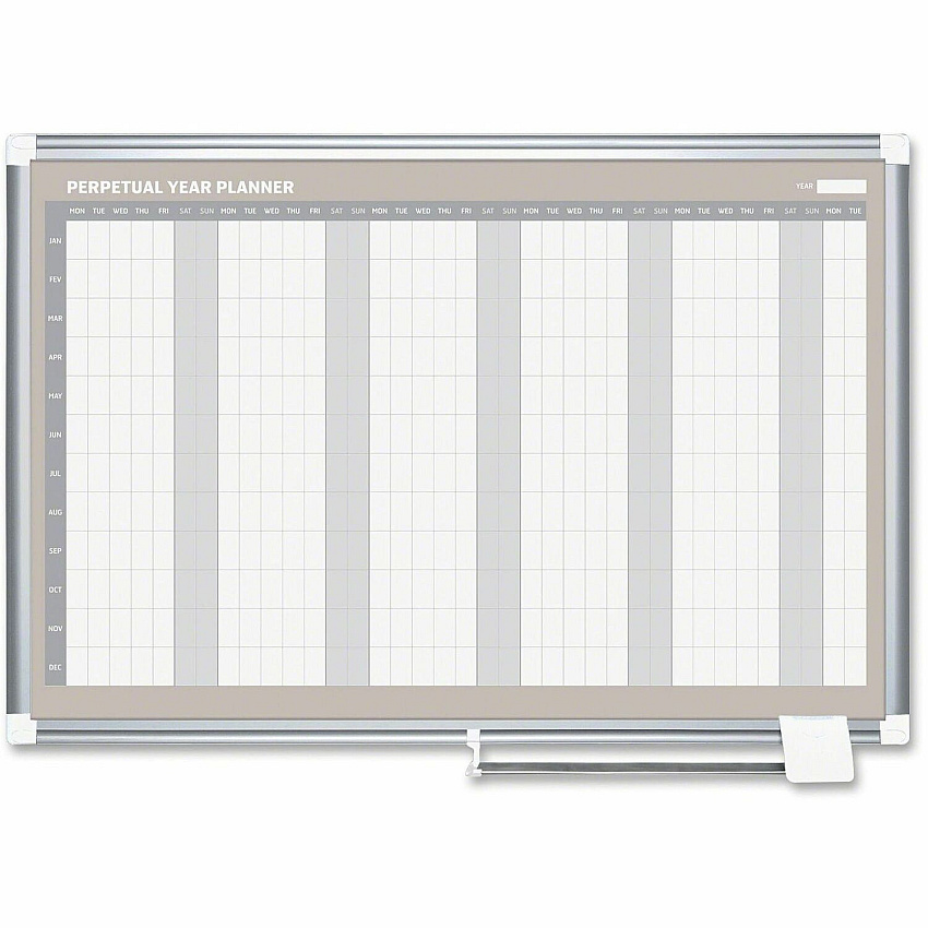 MasterVision Magnetic 12-Month Planner Monthly - 12 Month - Silver Gray, White, Pale Gray - Aluminum, Lacquered Steel - 36" Height x 48" Width - 1 Each (GA0594830)