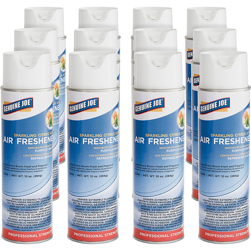 Genuine Joe Sparkling Citrus Air Freshener Spray - 10 oz - Sparkling Citrus - 12 / Carton (GJO10356CT)