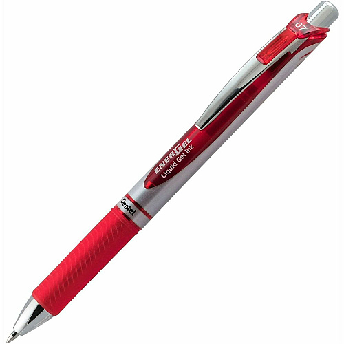 Pentel EnerGel RTX Liquid Gel Pens 0.7 mm Medium Pen Point - Refillable - Retractable - Red Ink - Gel-based - Silver Barrel - Metal Tip - 12 / Dozen (BL77BDZ)