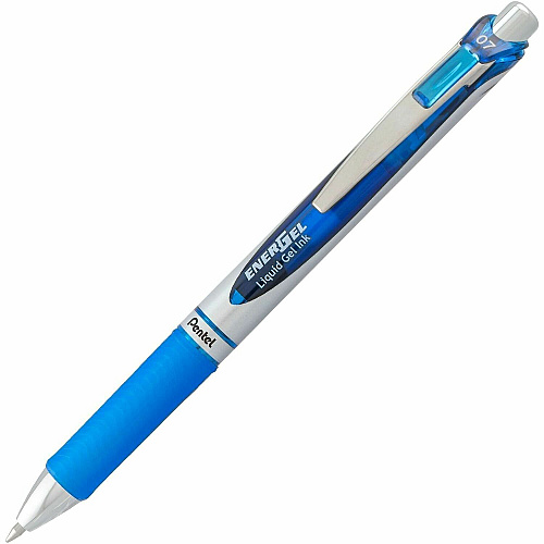 Pentel EnerGel RTX Liquid Gel Pens 0.7 mm Medium Pen Point - Refillable - Retractable - Blue Ink - Gel-based - Silver Barrel - Metal Tip - 12 / Dozen (BL77CDZ)