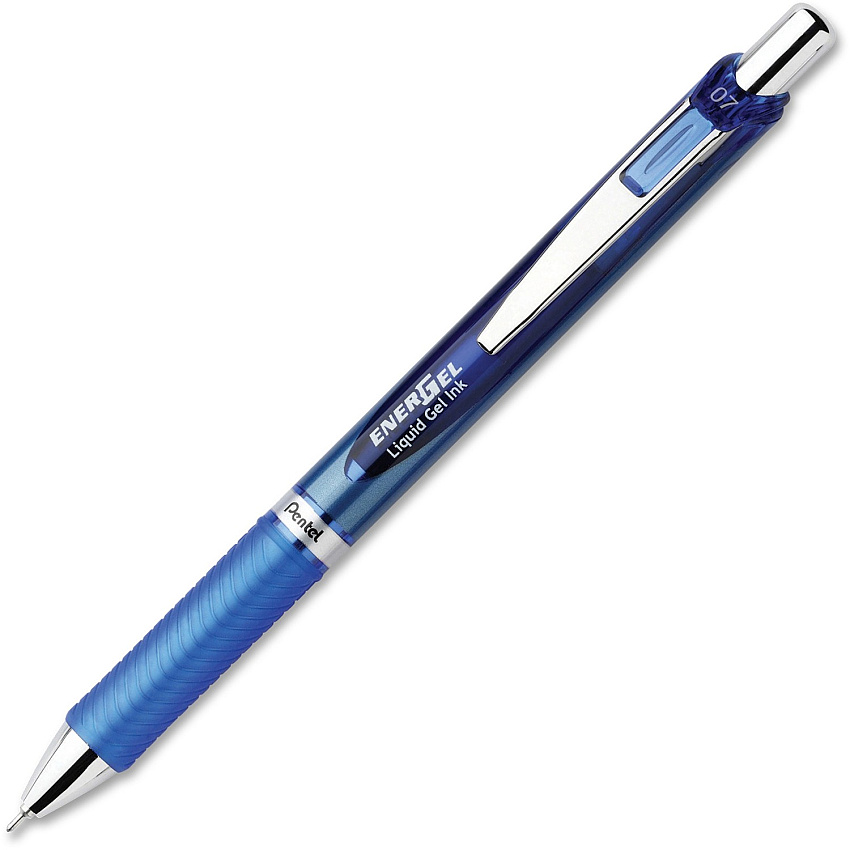 Pentel EnerGel RTX Liquid Gel Pens 0.7 mm Medium Needle Pen Point - Refillable - Retractable - Blue Ink - Gel-based - Blue, Silver Barrel - Stainless Steel Tip - 12 / Dozen (BLN77CDZ)