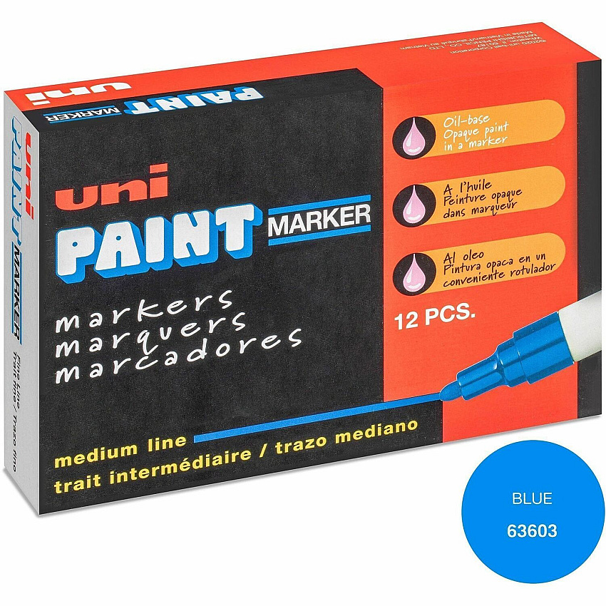 uni-ball uni&reg; uni-Paint PX-20 Oil-Based Paint Marker Blue Ink - Oil Based - White Barrel - 12 / Dozen (63603DZ)