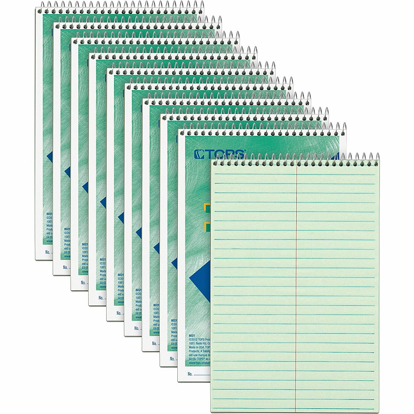 TOPS Steno Books 80 Sheets - Wire Bound - Gregg Ruled Margin - 6" x 9" Sheet Size - Green Tint Paper - Snag Resistant, Acid-free, Heavyweight - 12 / Dozen (8021DZ)