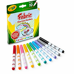 Crayola Bright Fabric Markers Washable - Black, Blue, Brown, White, Gray, Lime, Pink, Red, Teal, Yellow Ink - 10 / Set (588626)