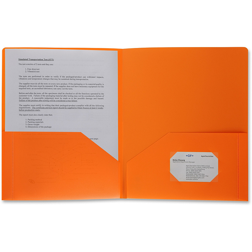 Business Source Letter Portfolio 8 1/2" x 11" - 30 Sheets Capacity - 2 Pocket - Orange - Durable, Spill Resistant, Wear Resistant, Card Holder - 1 Each (BSN20883)
