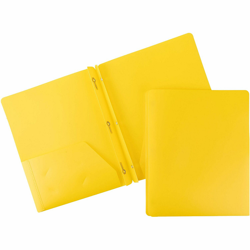 Business Source Letter Portfolio 8 1/2" x 11" - 50 Sheets Capacity - 3 x Prong Fastener - 2 Pocket - Yellow - Durable, Spill Resistant, Wear Resistant, Card Holder - 1 Each (BSN20884)