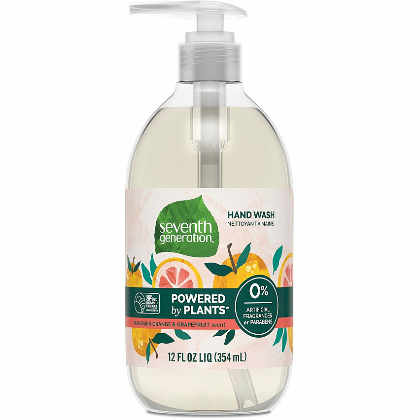 Seventh Generation Hand Wash Mandarin Orange and Grapefruit Scent - 12 fl oz - Pump Bottle Dispenser - Hand - Orange - Rich Lather, Triclosan-free, Non-toxic, Dye-free, Bio-based, Phthalate-free - 1 Each (22925)