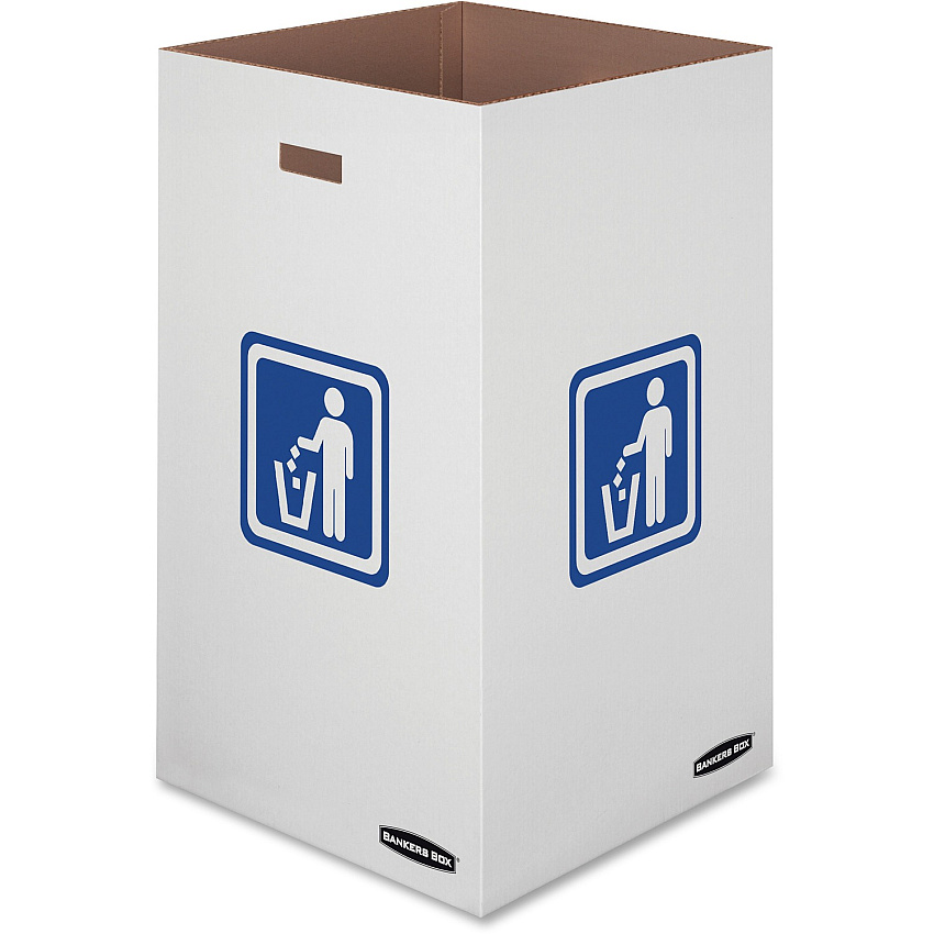 Bankers Box Waste & Recycling Bins Internal Dimensions: 18" Width x 18" Depth x 30" Height - External Dimensions: 18.4" Width x 18.4" Depth x 30.4" Height - 42 gal - Corrugated Paper - White, Blue - Recycled - 10 / Carton (7320101)