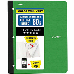 Acco Five Star 11" 1-subject Wireless Notebook 80 Sheets - Sewn - College Ruled Front Ruling - 3 Hole(s) - 9 1/8" x 11" Sheet Size - Black Plastic Cover - Pocket, Perforated, Bleed Resistant, Easy Tear, Durable Cover - 1 Each (09294) Acco Five Star 11" 1-subject Wireless Notebook 80 Sheets - Sewn - College Ruled Front Ruling - 3 Hole(s) - 9 1/8" x 11" Sheet Size - Black Plastic Cover - Pocket, Perforated, Bleed Resistant, Easy Tear, Durable Cover - 1 Each (09294)