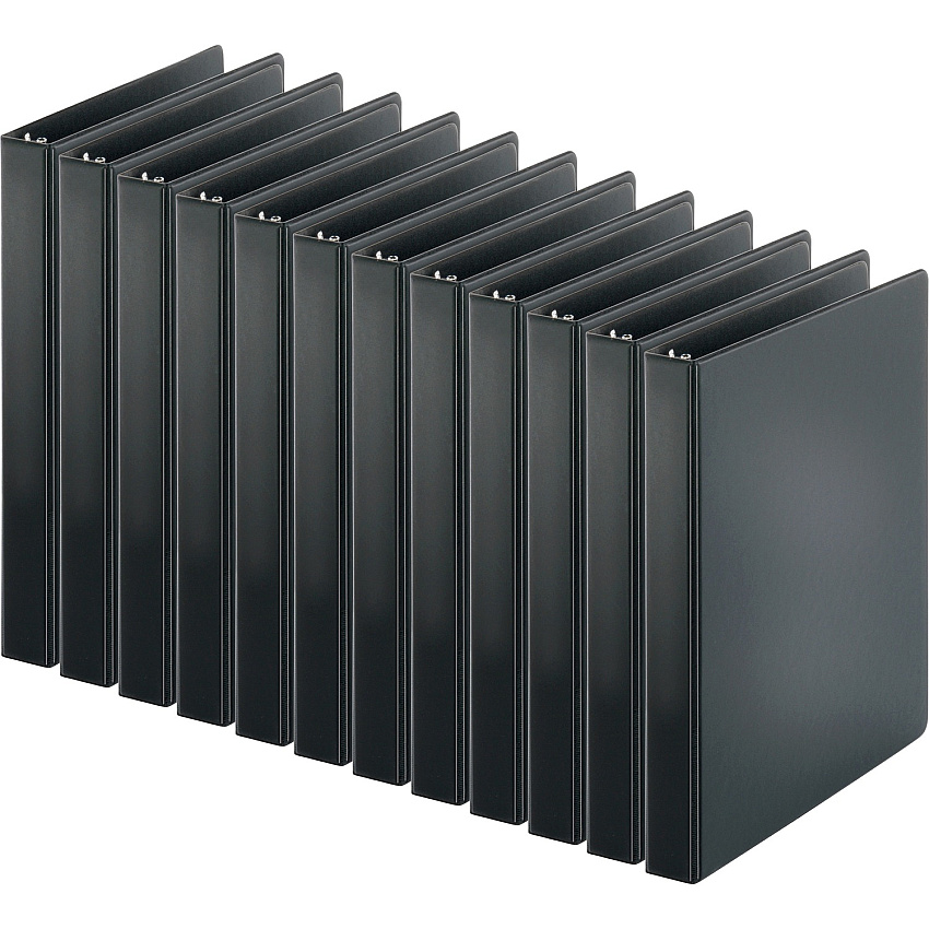 Business Source Basic Round-ring Binder 1" Binder Capacity - Letter - 8 1/2" x 11" Sheet Size - 3 Ring - Fastener: Round Ring - Pocket: Inside Front & Back - Chipboard, Polypropylene - Black - 9.60 oz - Sturdy, Non Locking Mechanism, Exposed  (BSN09976CT)