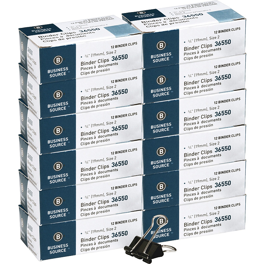 Business Source Fold-back Binder Clips Small - 0.7" Width - 0.38" Size Capacity - for Paper - Black - 1 Dozen/Pack - 12 / Box (BSN36550BX)
