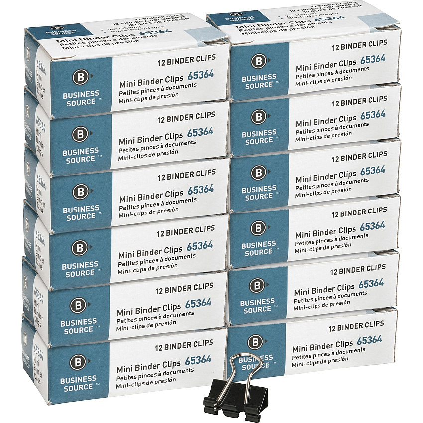 Business Source Fold-back Binder Clips Mini - 0.6" Width - 0.25" Size Capacity - for Paper - Black - Tempered Steel - 1 Dozen/Pack - 12 / Box (BSN65364BX)