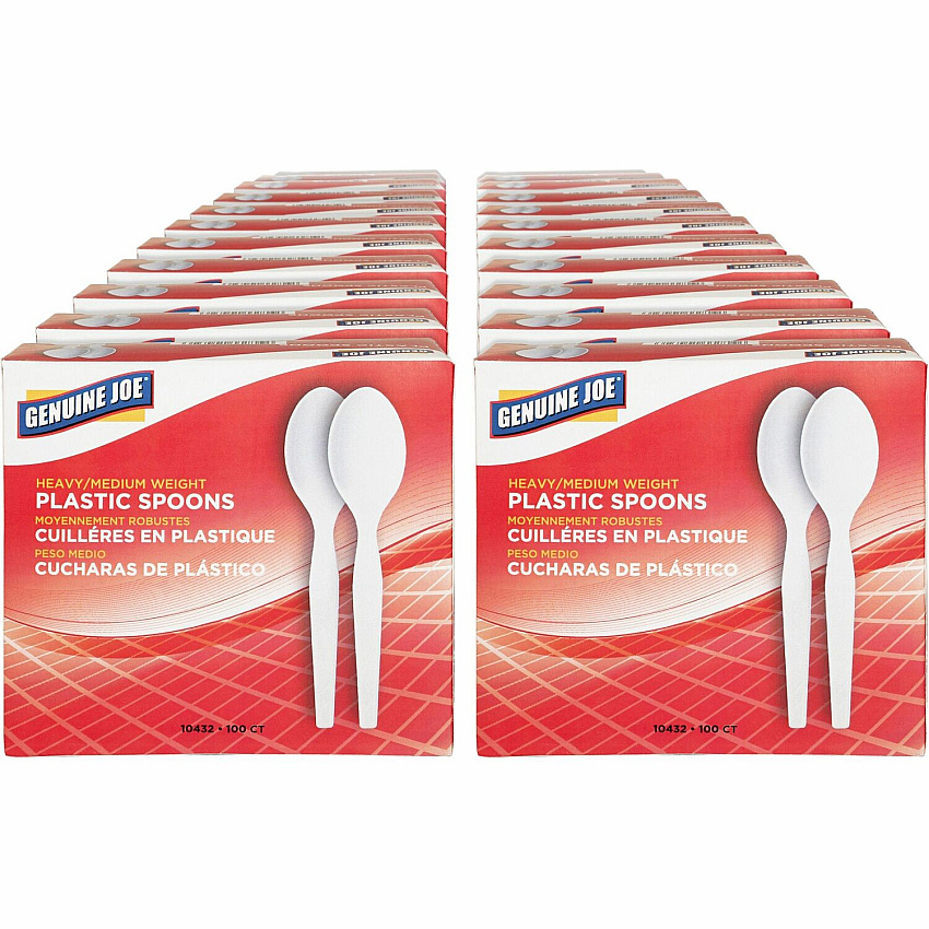 Genuine Joe Medium-Heavyweight Plastic Spoons Disposable - White - 100/Box - 40 / Carton (GJO10432CT)