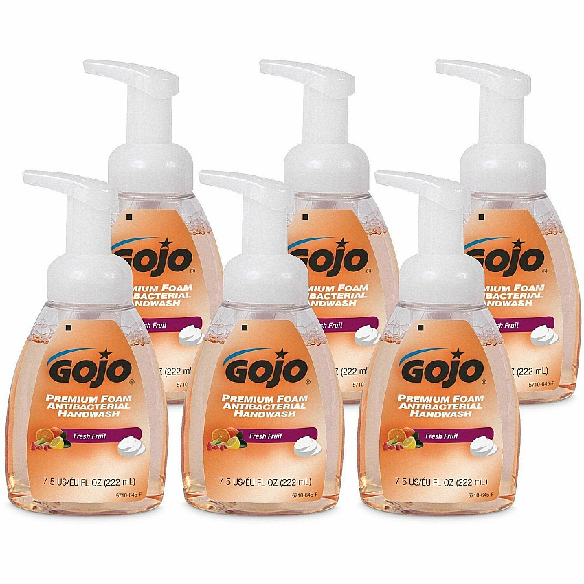 Gojo&reg; Premium Foam Antibacterial Handwash Fresh Fruit Scent - 7.50 fl oz - Pump Bottle Dispenser - Kill Germs - Hand - Antibacterial - Translucent Apricot - Rich Lather - 6 / Carton (571006CT)
