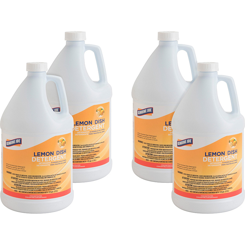 Genuine Joe Lemon Dish Detergent Gallon For Multipurpose - 128 fl oz (4 quart) - Lemon Scent - Recommended For: Grease Remover - Film-free - White - 4 / Carton (GJO10359CT)