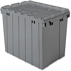 Akro-Mils Attached Lid Storage Container Internal Dimensions: 16.88" Height - External Dimensions: 21.5" Length x 15" Width x 17" Height - 100 lb - 17 gal - Padlock, String/Button Tie Closure - Stackable - Plastic, Polymer - Gray - For File -  (39170GREY)
