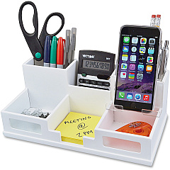 Victor Phone Holder Desk Organizer 6 Compartment(s) - 4" Height x 5.50" Width x 10.40" Depth - Stackable, Sturdy, Durable, Scratch Resistant, Scuff-free, Non-slip Feet, Cell Phone Holder - Matte White - White - Wood, Frosted Glass, Rubber - 1 Each (W9525) Victor Phone Holder Desk Organizer 6 Compartment(s) - 4" Height x 5.50" Width x 10.40" Depth - Stackable, Sturdy, Durable, Scratch Resistant, Scuff-free, Non-slip Feet, Cell Phone Holder - Matte White - White - Wood, Frosted Glass, Rubber - 1 Each (W9525)