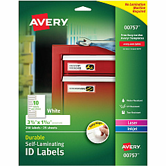 Avery® Easy Align ID Label 1 1/32" Width x 3 1/2" Length - Permanent Adhesive - Rectangle - Inkjet, Laser - Matte - White - Film - 10 / Sheet - 25 Total Sheets - 250 Total Label(s) - 25 / Pack (00757) Avery® Easy Align ID Label 1 1/32" Width x 3 1/2" Length - Permanent Adhesive - Rectangle - Inkjet, Laser - Matte - White - Film - 10 / Sheet - 25 Total Sheets - 250 Total Label(s) - 25 / Pack (00757)
