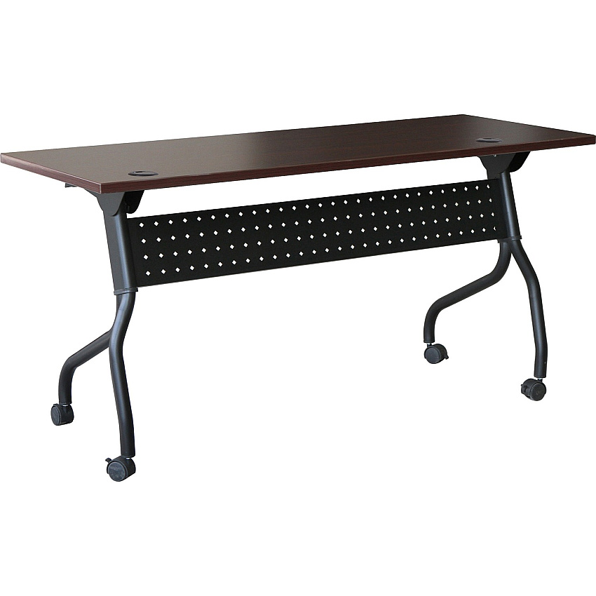 Lorell Flip Top Training Table Rectangle Top - Four Leg Base - 4 Legs - 60" Table Top Width x 23.60" Table Top Depth - 29.50" Height x 59" Width x 23.63" Depth - Assembly Required - Black, Mahogany - Melamine, Nylon - 1 Each (LLR59513)