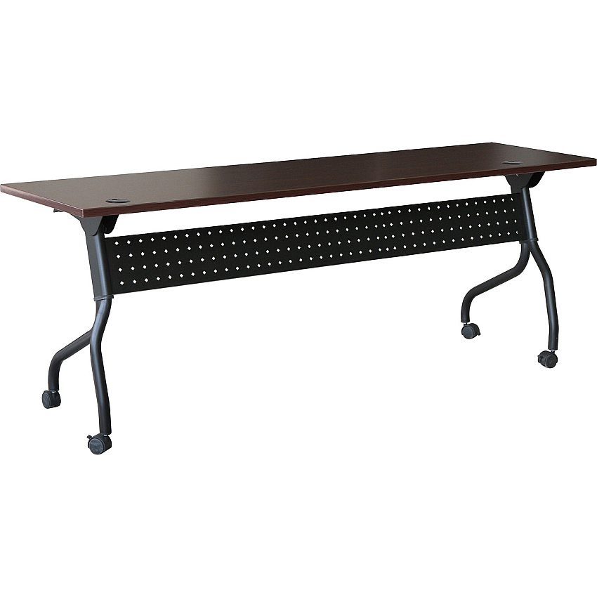 Lorell Flip Top Training Table Rectangle Top - Four Leg Base - 4 Legs - 72" Table Top Width x 23.60" Table Top Depth - 29.50" Height x 70.88" Width x 23.63" Depth - Assembly Required - Black, Mahogany - Melamine, Nylon - 1 Each (LLR59514)