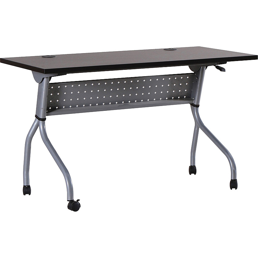 Lorell Flip Top Training Table Rectangle Top - Four Leg Base - 4 Legs - 48" Table Top Width x 23.50" Table Top Depth - 29.50" Height x 47.25" Width x 23.63" Depth - Assembly Required - Espresso, Silver - Melamine, Nylon - 1 Each (LLR60729)