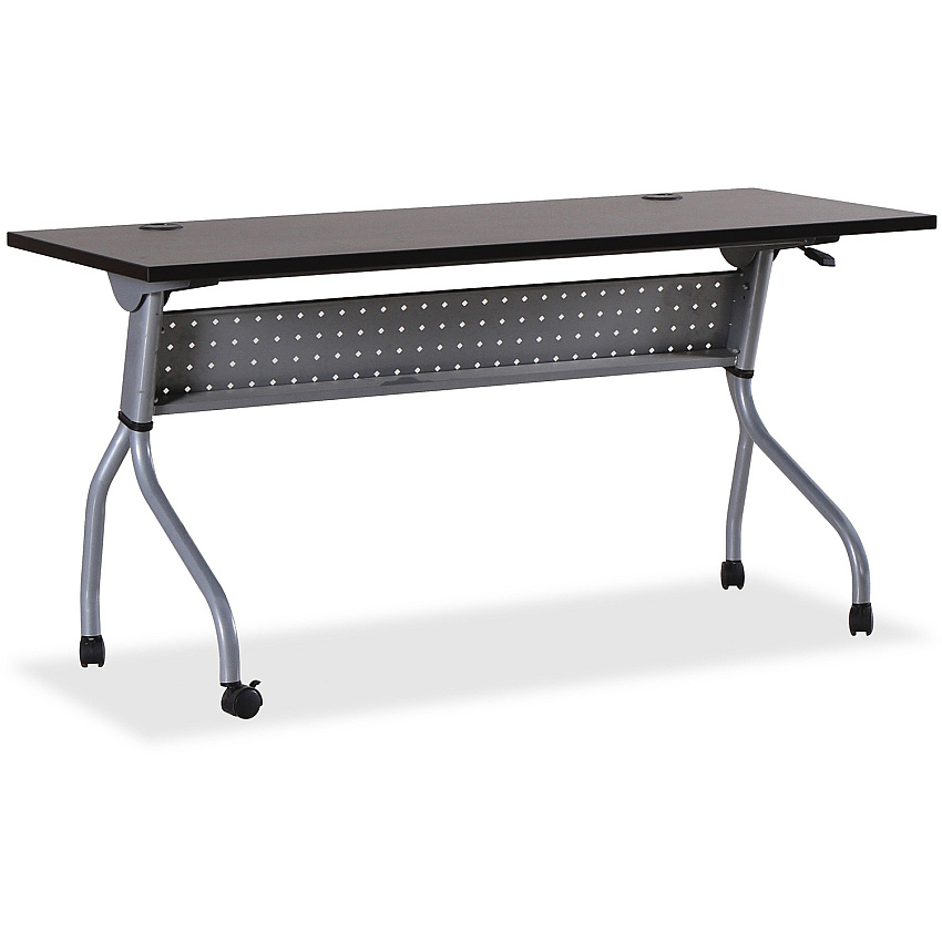 Lorell Flip Top Training Table Rectangle Top - Four Leg Base - 4 Legs - 60" Table Top Width x 23.50" Table Top Depth - 29.50" Height x 59" Width x 23.63" Depth - Assembly Required - Espresso, Silver - Melamine, Nylon - 1 Each (LLR60730)