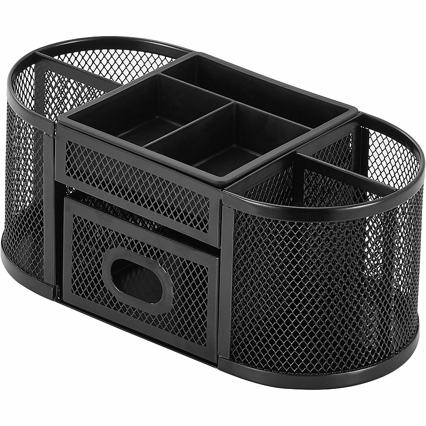 Lorell Mesh Desktop Organizer Desktop - Compact, Sturdy, Removable Compartment - Black - Steel, Mesh, Plastic - 1 Each (LLR84240)