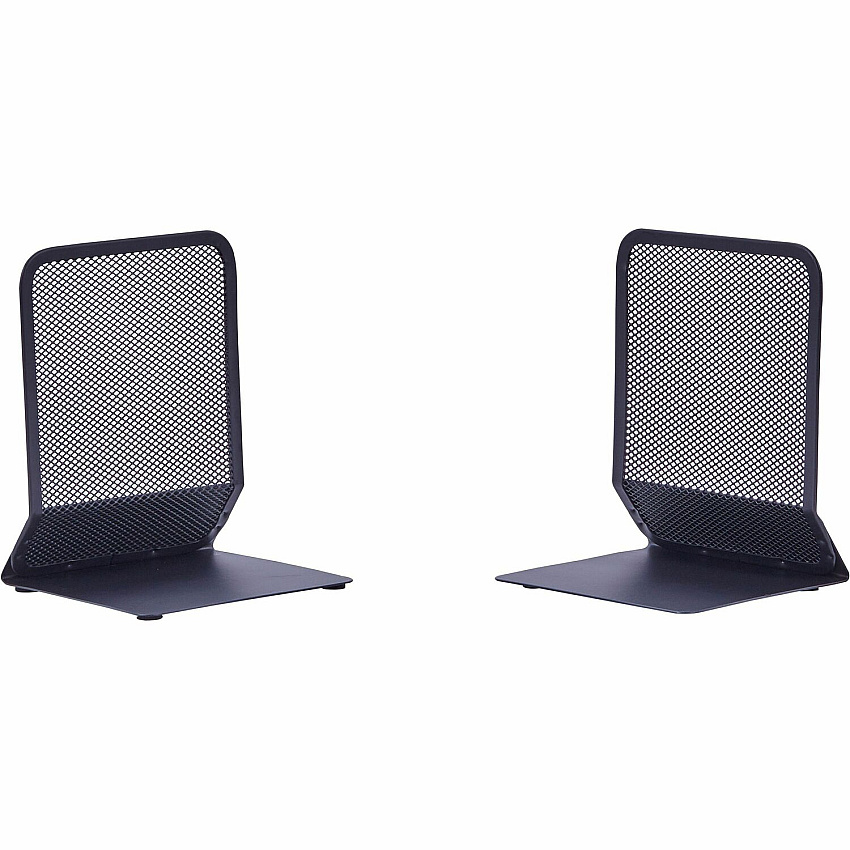 Lorell Mesh Bookends 7" Height x 5.38" Width x 5.25" Depth - Desktop - Sturdy - Black - Steel, Mesh - 2 / Pair (LLR84242)