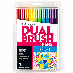 Tombow Dual Brush Pen Set Hot Pink, Orange, Chartreuse, Willow Green, Purple, Rubine Red, Process Yellow, Reflex Blue, Imperial Purple Ink - Water Based - Nylon Tip - 1 Pack (56185)