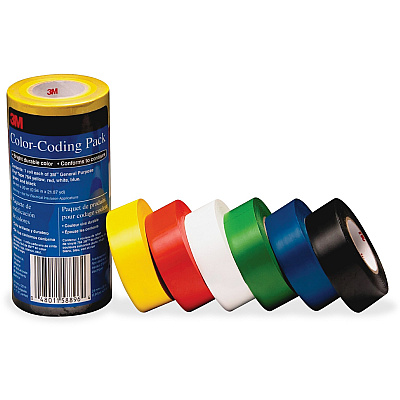 3M Vinyl Tape 764 Color-coding Pack 21.87 yd Length x 0.94" Width x 5 mil Thickness - Multicolor - Rubber - 4 mil - Polyvinyl Chloride (PVC) Backing - 6 / Pack (7641226PK)