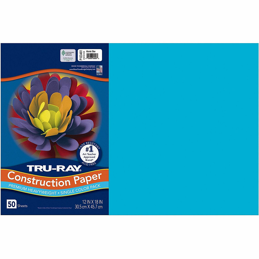 Tru-Ray Construction Paper Art Project - 18" Width x 12" Length - Atomic Blue - Sulphite - 1 Pack (103401)