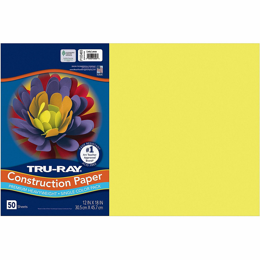 Tru-Ray Construction Paper Art Project - 18" Width x 12" Length - Lively Lemon - Sulphite - 1 Pack (103403)