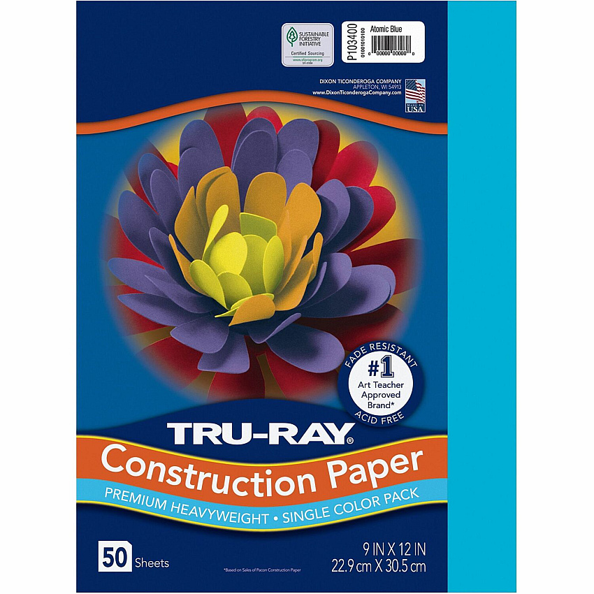 Tru-Ray Construction Paper Art Project - 12" Width x 9" Length - Atomic Blue - Sulphite - 1 Pack (103400)