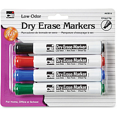 Charles Leonard Chisel Tip Dry Erase Markers Black, Blue, Red, Green Ink - 4 / Pack (47814) Charles Leonard Chisel Tip Dry Erase Markers Black, Blue, Red, Green Ink - 4 / Pack (47814)